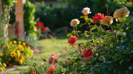 Shapes and hues of Faraway Drums Roses Blooming in the Garden