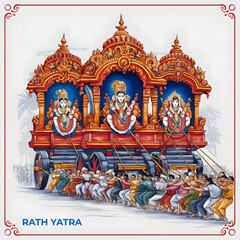 Fototapeta premium Illustration of Lord Jagannath Rath Yatra: Festival Celebration Background. Generative AI