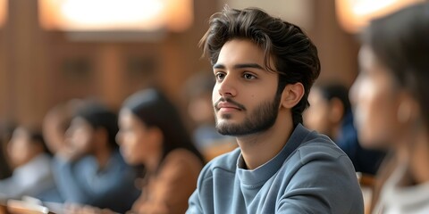 Indian student actively participating in a diverse university classroom. Concept Diversity in Education, Student Engagement, Cross-Cultural Learning, Classroom Participation, Multicultural Community