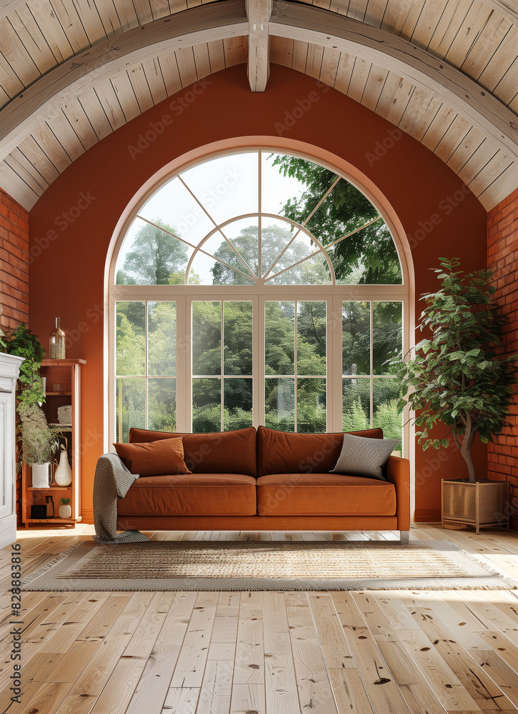 Poster living room with a couch and large window