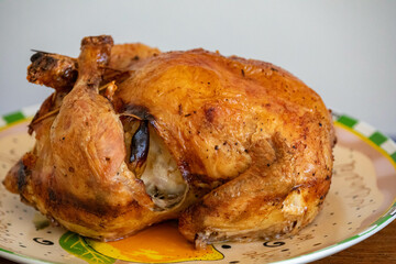 Classic roast chicken isolated and in selective focus