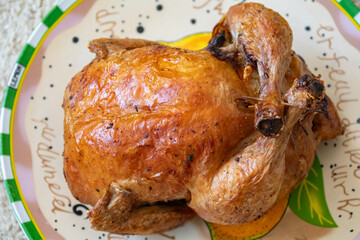 Classic roast chicken isolated and in selective focus