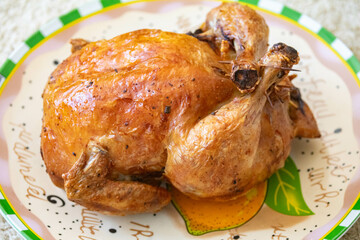 Classic roast chicken isolated and in selective focus