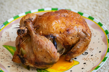 Classic roast chicken isolated and in selective focus