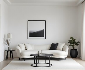 Frame mockup, single vertical ISO A paper size, reflective glass, mockup poster on the wall of the bedroom. Interior mockup. Apartment background. Modern interior design. 3D illustration, 3D render