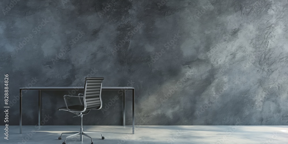 Wall mural Sleek, contemporary office interior featuring a modern chair and desk against a textured concrete wall