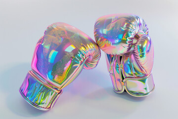 Holographic boxing gloves on a white background. Boxing gloves. Boxing, sport.