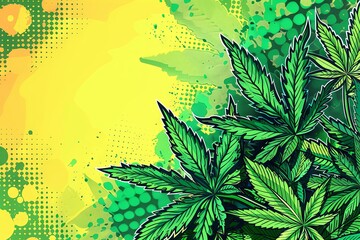 vibrant green pop art style cannabis ad concept, generative AI
