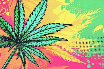 vibrant green pop art style cannabis ad concept, generative AI