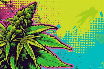 vibrant green pop art style cannabis ad concept, generative AI