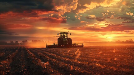Fototapeta premium Tractor plowing fertile land in the countryside.