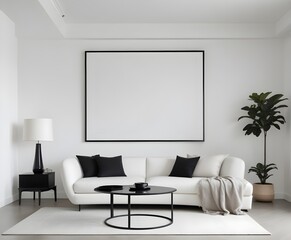 Frame mockup, single vertical ISO A paper size, reflective glass, mockup poster on the wall of the bedroom. Interior mockup. Apartment background. Modern interior design. 3D illustration, 3D render
