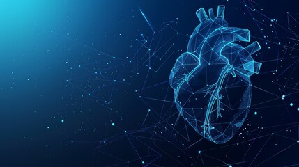 Vital Connections, Intricate Blue Model Illustrates the Heart's Structure with Light Framework - Symbolizing its Vitality and Importance in Human Anatomy, Bridging Healthcare and Medical Concepts