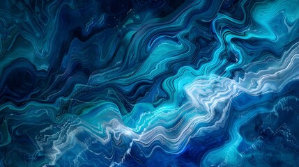 Fototapeta premium Abstract Blue and Turquoise Fluid Art, Dynamic Swirling Texture, Cool and Artistic Background, Creative Design for Marketing, Vibrant and Ocean-Inspired Texture with Copyspace