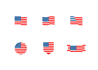 Set Of American Flag Vector Illustration