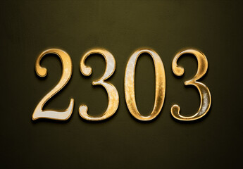 Old gold effect of 2303 number with 3D glossy style Mockup.	