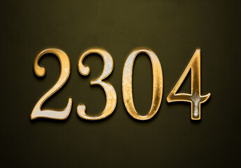 Old gold effect of 2304 number with 3D glossy style Mockup.	