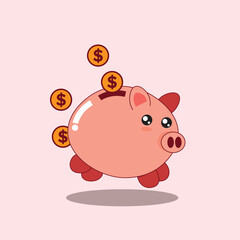 Piggy bank with dollar coin icon set. Symbol of profit and growth.Stability and security of money storage