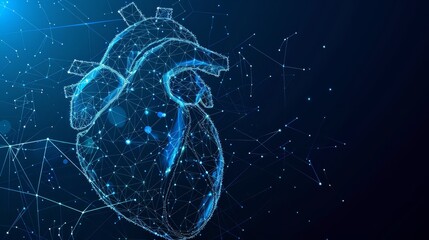 Vital Connections, Intricate Blue Model Illustrates the Heart's Structure with Light Framework - Symbolizing its Vitality and Importance in Human Anatomy, Bridging Healthcare and Medical Concepts
