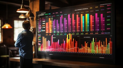 Person with vr headset analyzing data in an immersive virtual reality environment