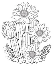 cactus flower coloring pages for kids and adults