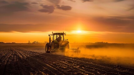 Fototapeta premium Tractor plowing fertile land on farm.