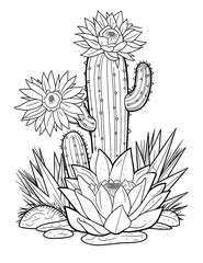 cactus flower coloring pages for kids and adults