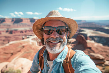 Capturing Moments Enthusiastic Traveler's Selfie with Iconic Scenery