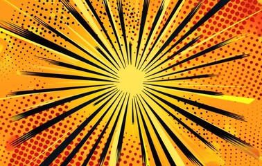 Obraz premium abstract background with rays vector, Comic Book Style Orange Background with Halftone Dots and Rays