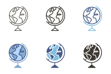 Desk earth globe planet icon. Geography school sphere map object for atlas education vector graphic elements