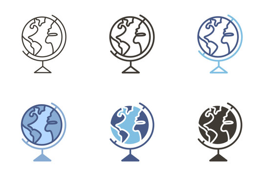 Desk earth globe planet icon. Geography school sphere map object for atlas education vector graphic elements