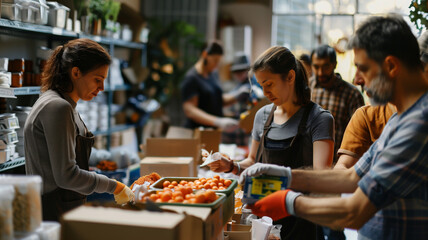  compelling photograph of a community food drive or food bank distribution, highlighting efforts to ensure food safety and accessibility for all members of society