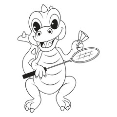 outline of a green dinosaur wants to play badminton