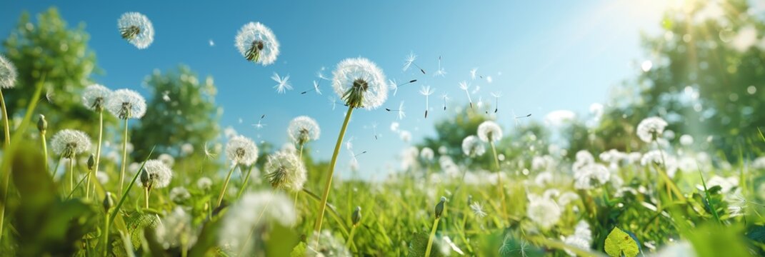 Pusteblumen in einem Feld