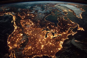 A photo of North America at night taken from space