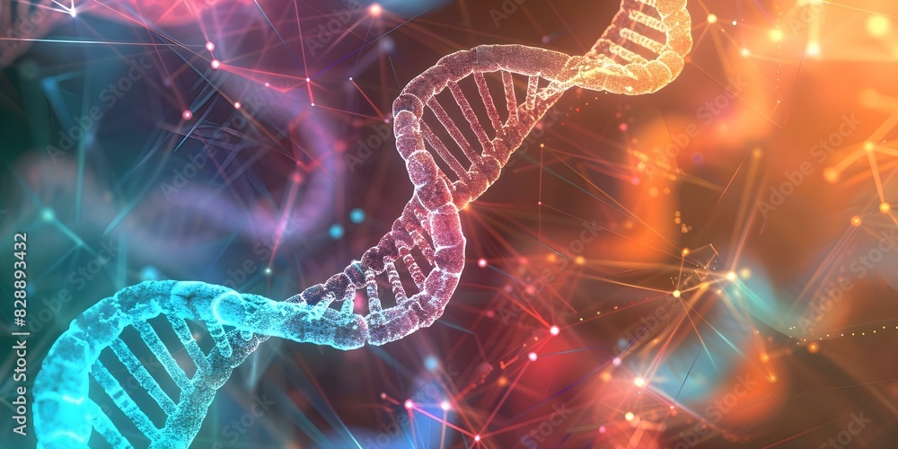 Poster binary code encryption symbolizes data protection in medical genetics research. concept data protect