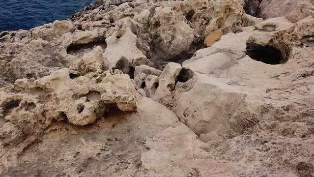 Zurrieq, Malta 24.05.2024 - Wield iz-Zurrieq eroded coast on an overcast day. High quality 4k footage