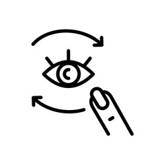 Moisturizing skin around the eyes line icon. Skin care. Cosmetic procedure. Woman applying eye cream outline icon. Pictogram for web page, mobile app. UI UX GUI design element.