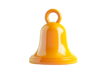 A shiny gold bell with a loop on top, isolated on a PNG dicut style.