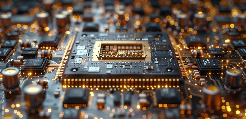 Canvas Prints a high-tech processor chip in gold and black colors