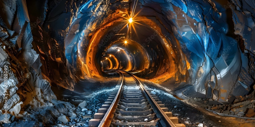 Aufkleber coal mine track system in underground ore tunnel for mining operations. concept mining operations, c