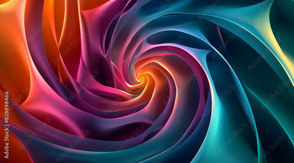 Aufkleber abstract colorful shapes and curves on black background, 3d rendering illustration of gradient color