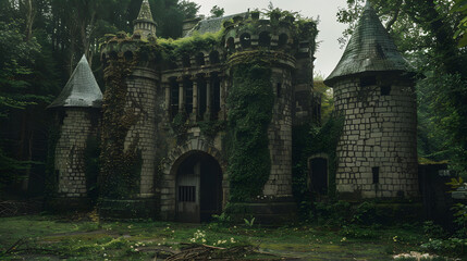 A castle with ivy growing on it