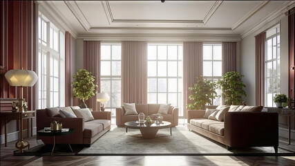 luxury modern transitional living room design. Luxurious and worthy magazine cover interior. Classical architecture,