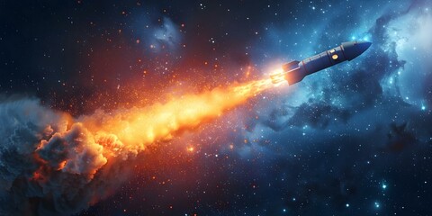 Rocket launching into starry sky on space mission. Concept Starry Sky Photography, Rocket Launch, Outer Space Exploration, Astronomical Events, Mission to the Stars