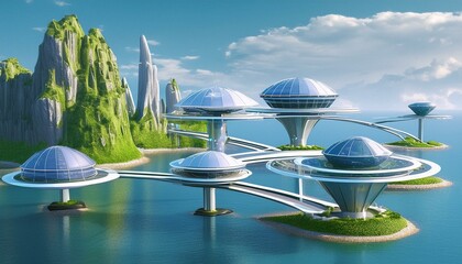 Naklejka premium Surreal landscape of floating islands