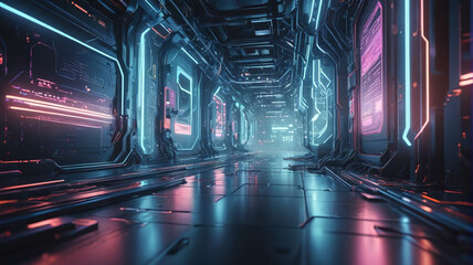 Futuristic cyberpunk background featuring technology-inspired light effects for a modern aesthetic. Generative AI.