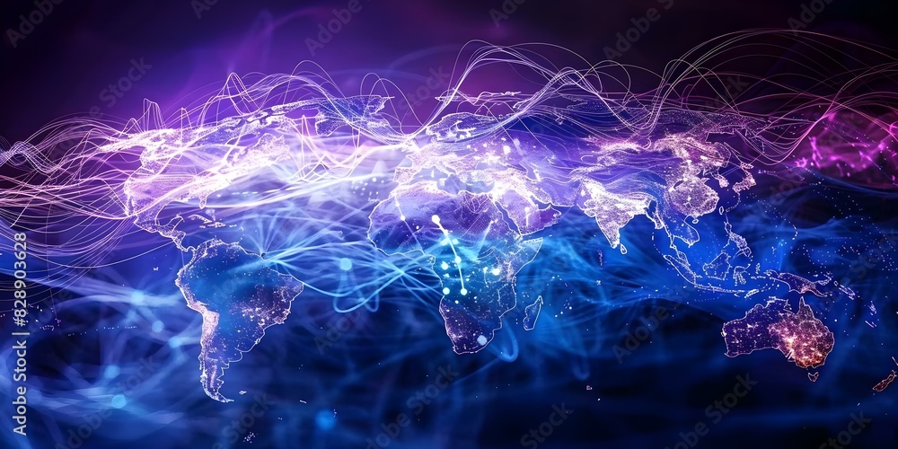 Poster mapping asia's global network connectivity and cyber technology data transfer. concept asian tech in