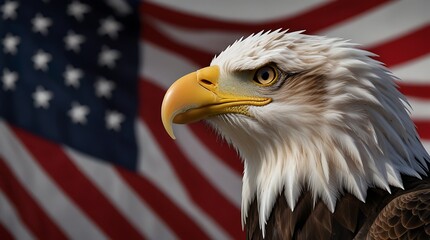 American Bald Eagle with Flag 