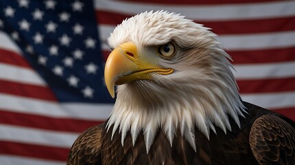 American Bald Eagle with Flag 